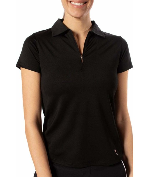 Golftini: Women's Short Sleeve Zip Stretch Polo - Black soldes