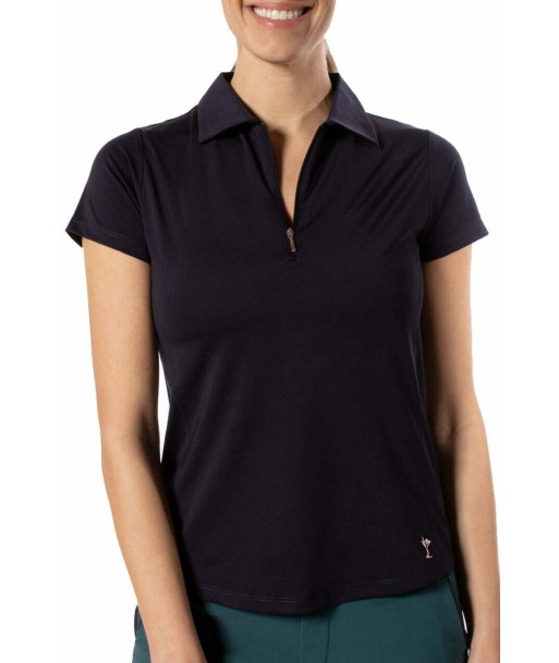 Golftini: Women's Short Sleeve Zip Stretch Polo - Navy paiement sécurisé