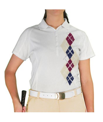 Golf Knickers: Ladies Argyle Paradise Golf Shirt - Natural/Navy/Maroon basket pas cher