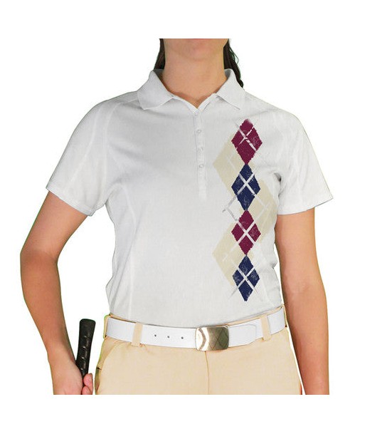 Golf Knickers: Ladies Argyle Paradise Golf Shirt - Natural/Navy/Maroon basket pas cher