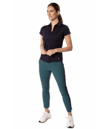 Golftini: Women's Short Sleeve Zip Stretch Polo - Navy paiement sécurisé