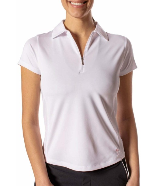 Golftini: Women's Short Sleeve Zip Stretch Polo - White Les magasins à Paris et en Île-de-France