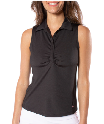 Golftini: Women's Sleeveless Ruched Polo - Black Fin de série