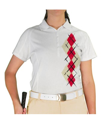 Golf Knickers: Ladies Argyle Paradise Golf Shirt - Natural/Red Comparez plus de prix