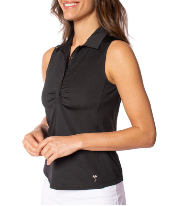 Golftini: Women's Sleeveless Ruched Polo - Black Fin de série