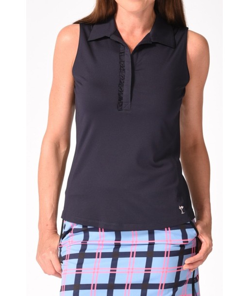 Golftini: Women's Sleeveless Ruffle Tech Polo - Navy de pas cher