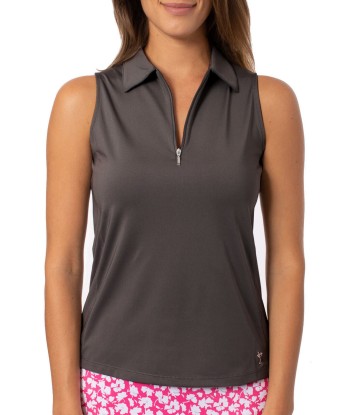 Golftini: Women's Sleeveless Zip Polo - Charcoal vous aussi creer 