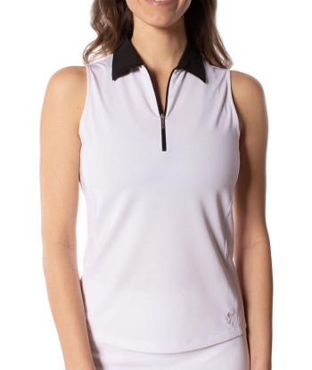 Golftini: Women's Sleeveless Zip Polo - White/Black Venez acheter