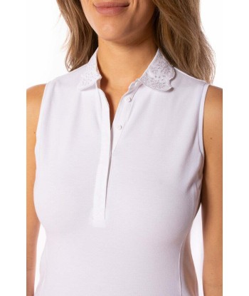 Golftini: Women's Sleeveless Zip Stretch Cotton Polo - White Paris Déstockage Promo