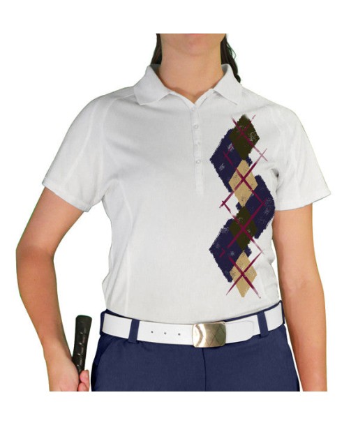 Golf Knickers: Ladies Argyle Paradise Golf Shirt - Navy/Khaki/Olive en stock