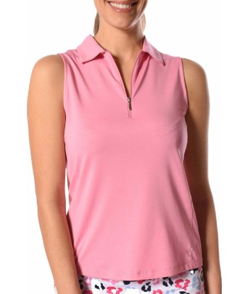 Golftini: Women's Sleeveless Zip Stretch Polo - Bubble Gum paiement sécurisé