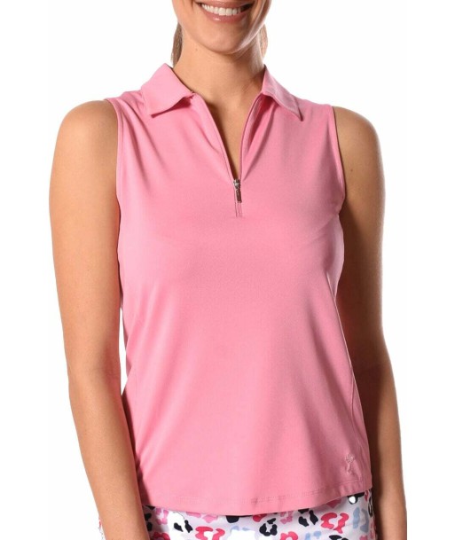 Golftini: Women's Sleeveless Zip Stretch Polo - Bubble Gum paiement sécurisé