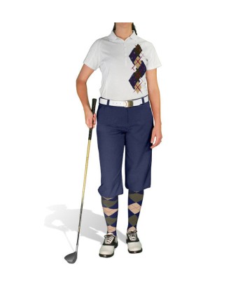 Golf Knickers: Ladies Argyle Paradise Golf Shirt - Navy/Khaki/Olive en stock