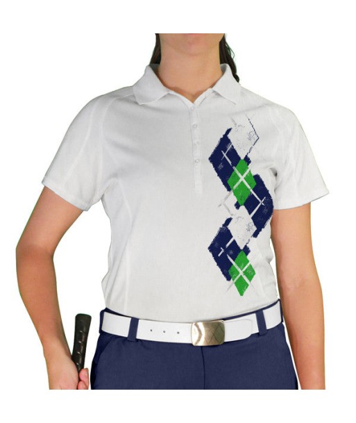 Golf Knickers: Ladies Argyle Paradise Golf Shirt - Navy/Lime/White vente chaude votre 