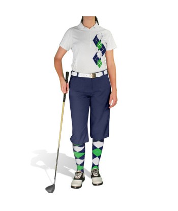 Golf Knickers: Ladies Argyle Paradise Golf Shirt - Navy/Lime/White vente chaude votre 