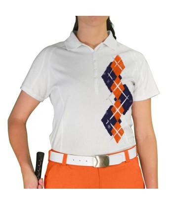 Golf Knickers: Ladies Argyle Paradise Golf Shirt - Navy/Orange soldes