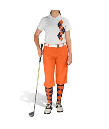 Golf Knickers: Ladies Argyle Paradise Golf Shirt - Navy/Orange soldes