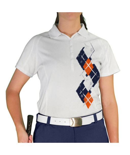 Golf Knickers: Ladies Argyle Paradise Golf Shirt - Navy/Orange/White 2023