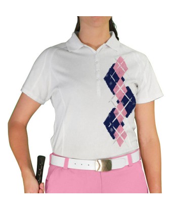 Golf Knickers: Ladies Argyle Paradise Golf Shirt - Navy/Pink Economisez 