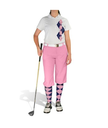 Golf Knickers: Ladies Argyle Paradise Golf Shirt - Navy/Pink Economisez 