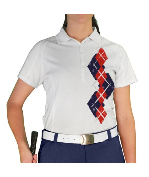 Golf Knickers: Ladies Argyle Paradise Golf Shirt - Navy/Red pas chere