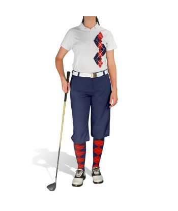 Golf Knickers: Ladies Argyle Paradise Golf Shirt - Navy/Red pas chere