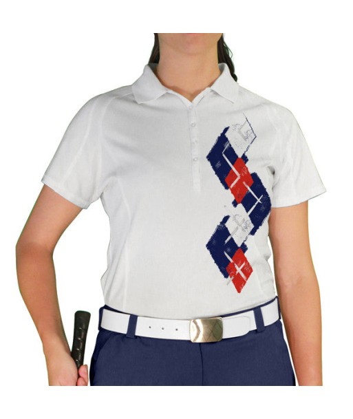 Golf Knickers: Ladies Argyle Paradise Golf Shirt - Navy/Red/White Comparez et commandez 