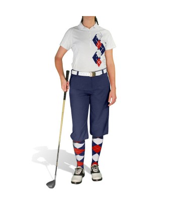 Golf Knickers: Ladies Argyle Paradise Golf Shirt - Navy/Red/White Comparez et commandez 