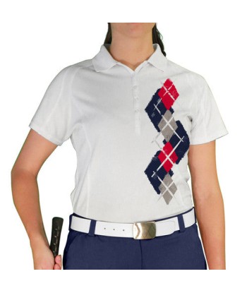 Golf Knickers: Ladies Argyle Paradise Golf Shirt - Navy/Taupe/Red sur le site 