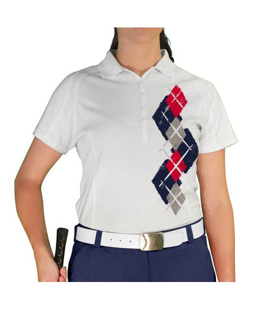 Golf Knickers: Ladies Argyle Paradise Golf Shirt - Navy/Taupe/Red sur le site 