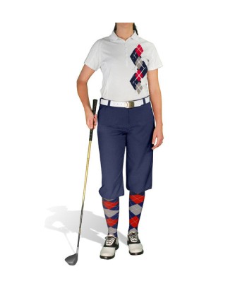 Golf Knickers: Ladies Argyle Paradise Golf Shirt - Navy/Taupe/Red sur le site 