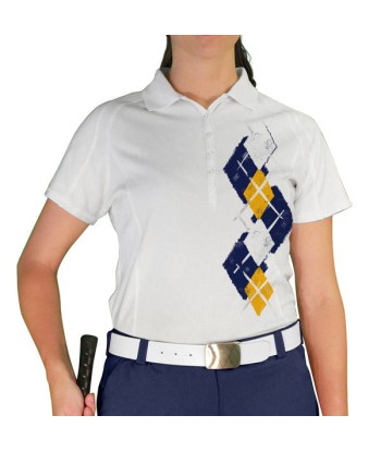 Golf Knickers: Ladies Argyle Paradise Golf Shirt - Navy/White/Gold pas cher 