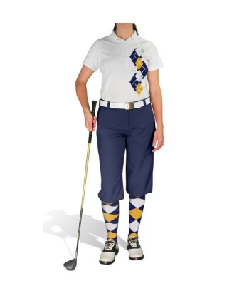 Golf Knickers: Ladies Argyle Paradise Golf Shirt - Navy/White/Gold pas cher 