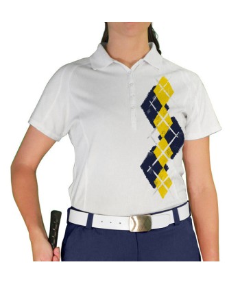 Golf Knickers: Ladies Argyle Paradise Golf Shirt - Navy/Yellow Fin de série