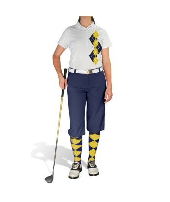 Golf Knickers: Ladies Argyle Paradise Golf Shirt - Navy/Yellow Fin de série