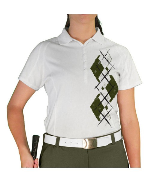 Golf Knickers: Ladies Argyle Paradise Golf Shirt - Olive/White la chaussure