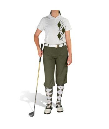 Golf Knickers: Ladies Argyle Paradise Golf Shirt - Olive/White la chaussure