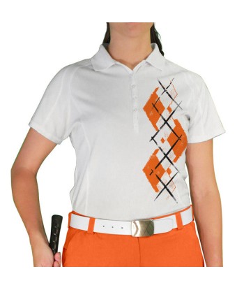 Golf Knickers: Ladies Argyle Paradise Golf Shirt - Orange/White pas cheres