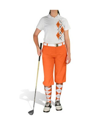 Golf Knickers: Ladies Argyle Paradise Golf Shirt - Orange/White pas cheres