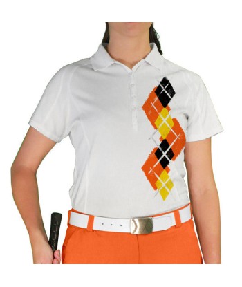 Golf Knickers: Ladies Argyle Paradise Golf Shirt - Orange/Yellow/Black Toutes les collections ici