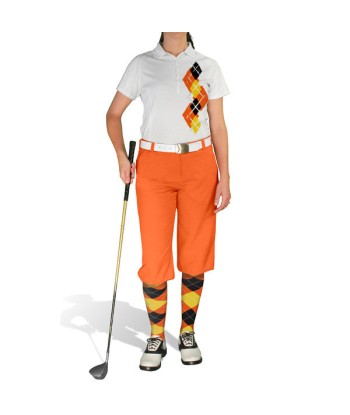 Golf Knickers: Ladies Argyle Paradise Golf Shirt - Orange/Yellow/Black Toutes les collections ici