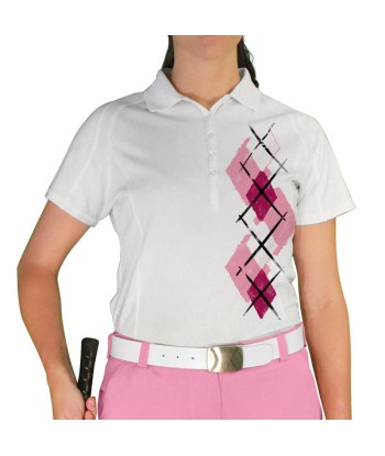 Golf Knickers: Ladies Argyle Paradise Golf Shirt - Pink/Maroon/White l'achat 