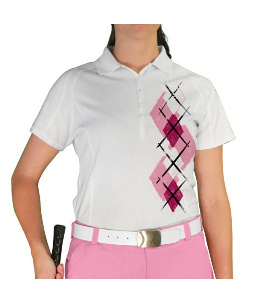 Golf Knickers: Ladies Argyle Paradise Golf Shirt - Pink/Maroon/White l'achat 