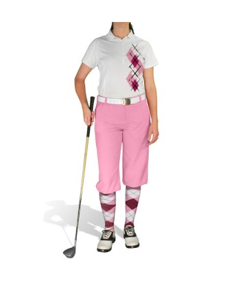 Golf Knickers: Ladies Argyle Paradise Golf Shirt - Pink/Maroon/White l'achat 