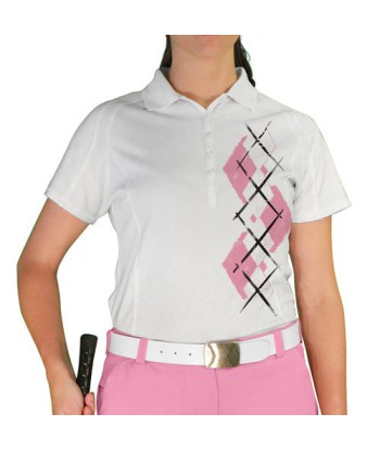 Golf Knickers: Ladies Argyle Paradise Golf Shirt - Pink/White shop