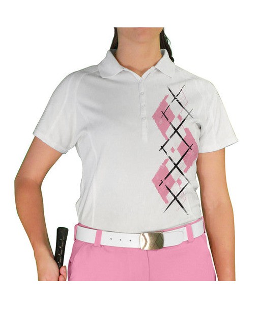 Golf Knickers: Ladies Argyle Paradise Golf Shirt - Pink/White shop