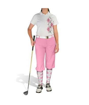 Golf Knickers: Ladies Argyle Paradise Golf Shirt - Pink/White shop