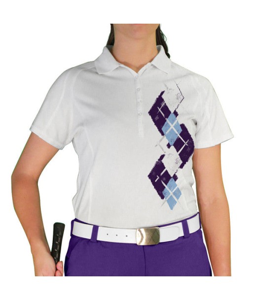 Golf Knickers: Ladies Argyle Paradise Golf Shirt - Purple/Light Blue/White Fin de série