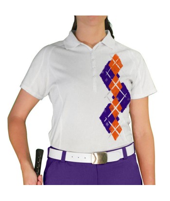 Golf Knickers: Ladies Argyle Paradise Golf Shirt - Purple/Orange votre