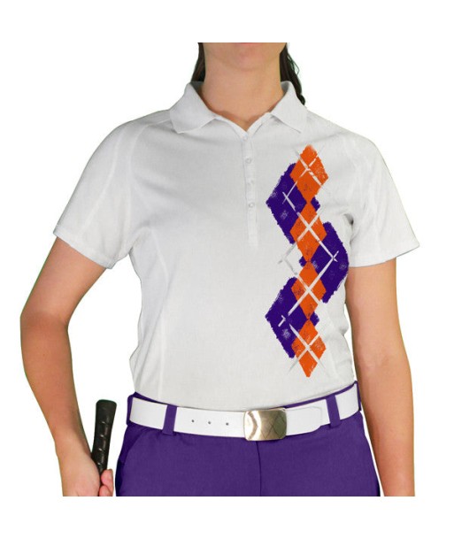 Golf Knickers: Ladies Argyle Paradise Golf Shirt - Purple/Orange votre